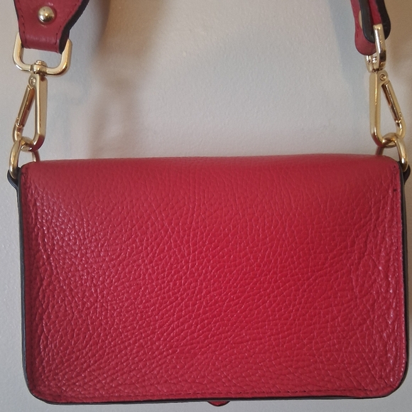 Vera Pelle Genuine Leather Red Crossbody Bag Adjustable Strap, Gold Hardware - Picture 6 of 8